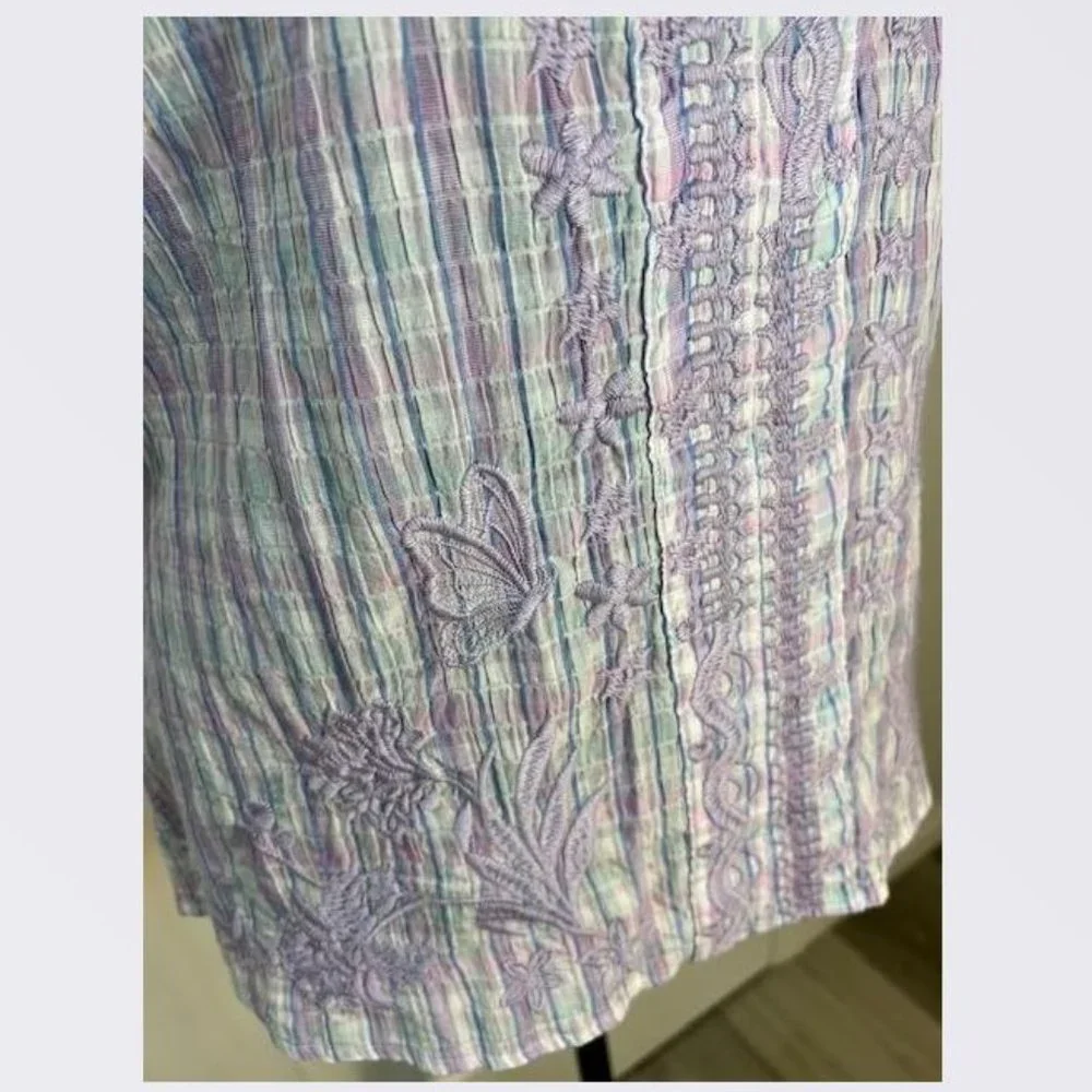 Johnny Was Malo Puff Sleeve Embroidered Butterfly Blouse - Size Small - NWT